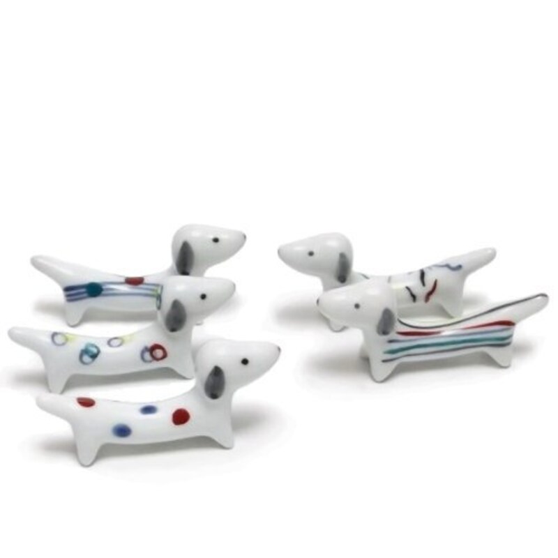 風景ドットコム,ダックスフンド 箸置き 色絵 5点 セット,z019a