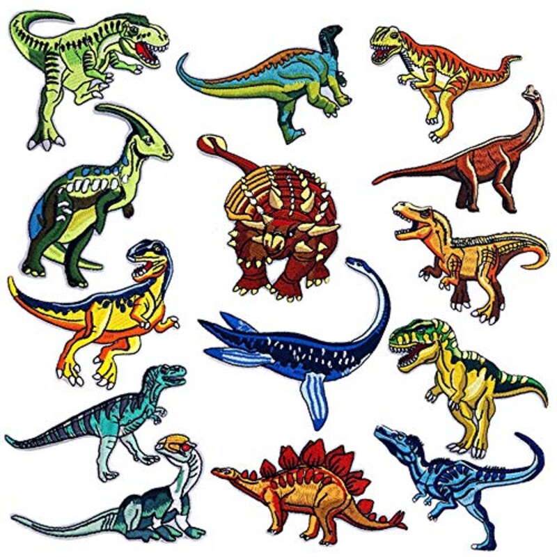 Wdlife,アイロン刺繍ワッペン 恐竜モチーフ 様々な大小サイズ 14枚セット