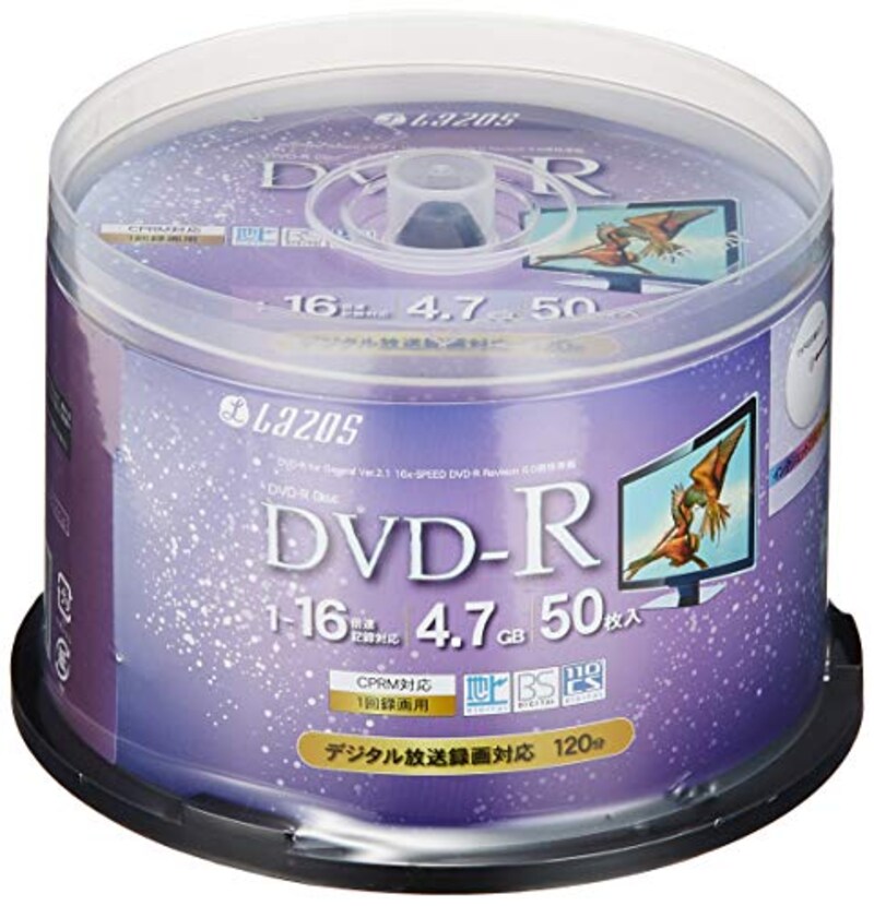 ‎LAZOS（ラソス）,DVD-R CPRM録画用 50枚 スピンドルケース入,L-C50PW
