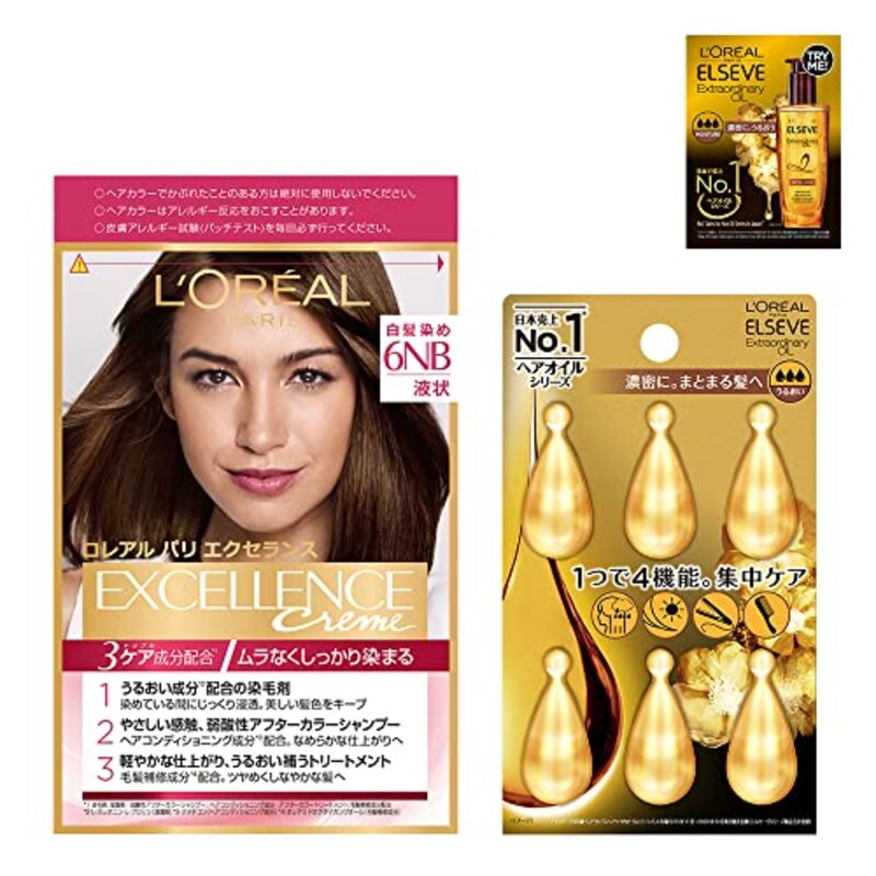L'OREAL PARIS(ロレアルパリ),EXCELLENCE Creme 6NB + ELSEVE ヘアオイル ドロップレット,ー