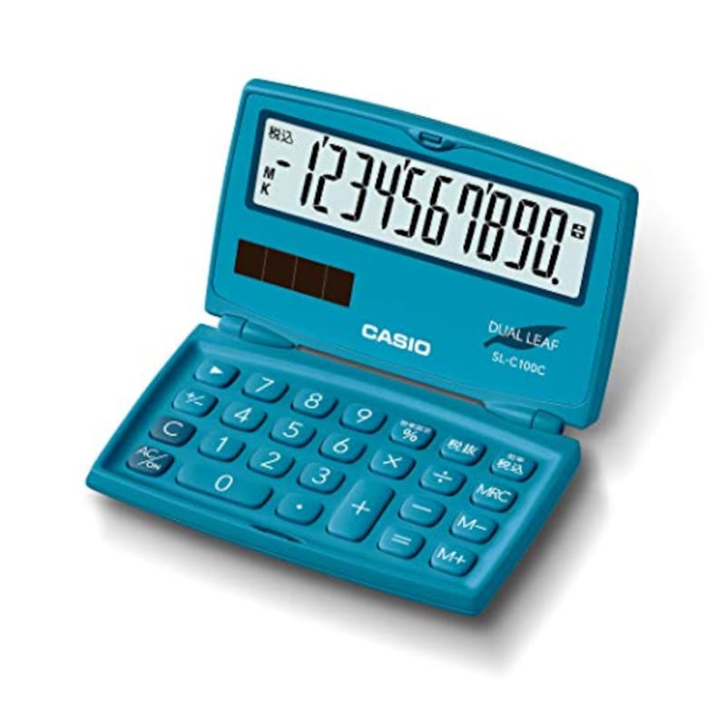 CASIO（カシオ）,カラフル電卓 レイクブルー 110桁 折りたたみ手帳タイプ,SL-C100C-BU-N