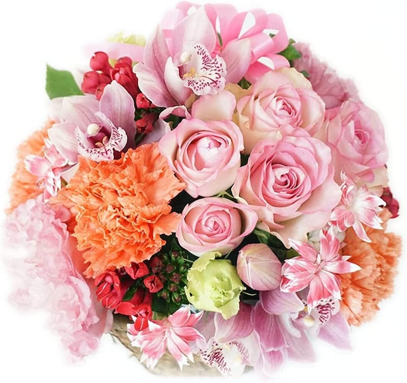 白坂花店,5本のバラと季節のお花のフラワーアレンジメント