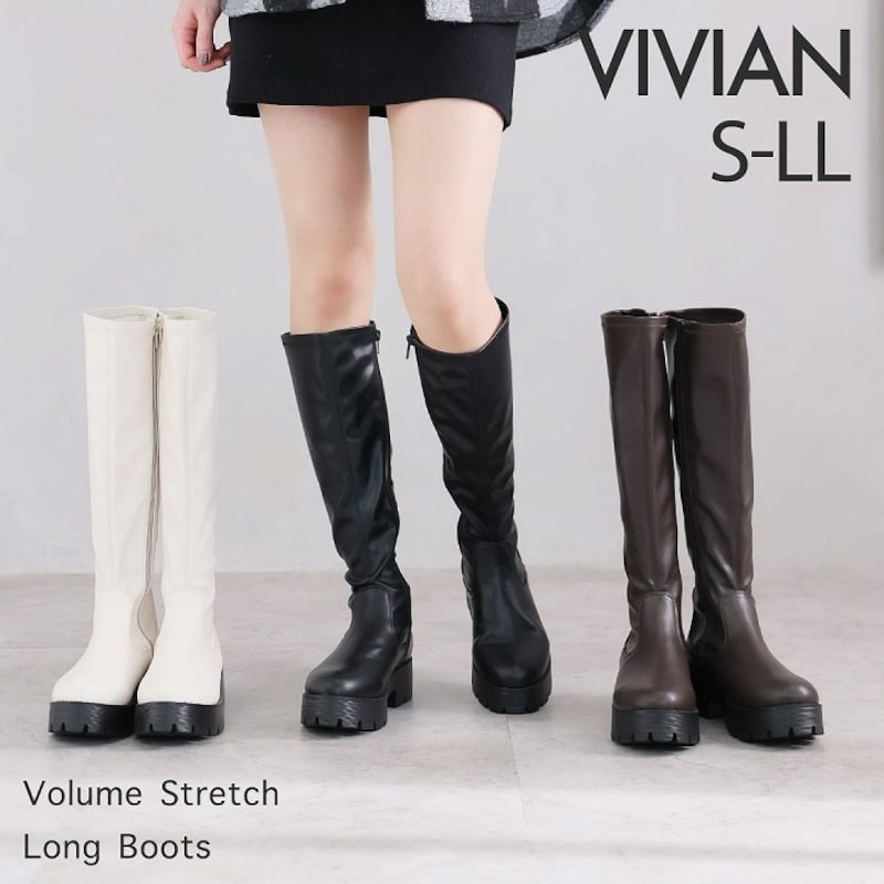 Vivian（ビビアン）,厚底ストレッチロングブーツ,V8840AW