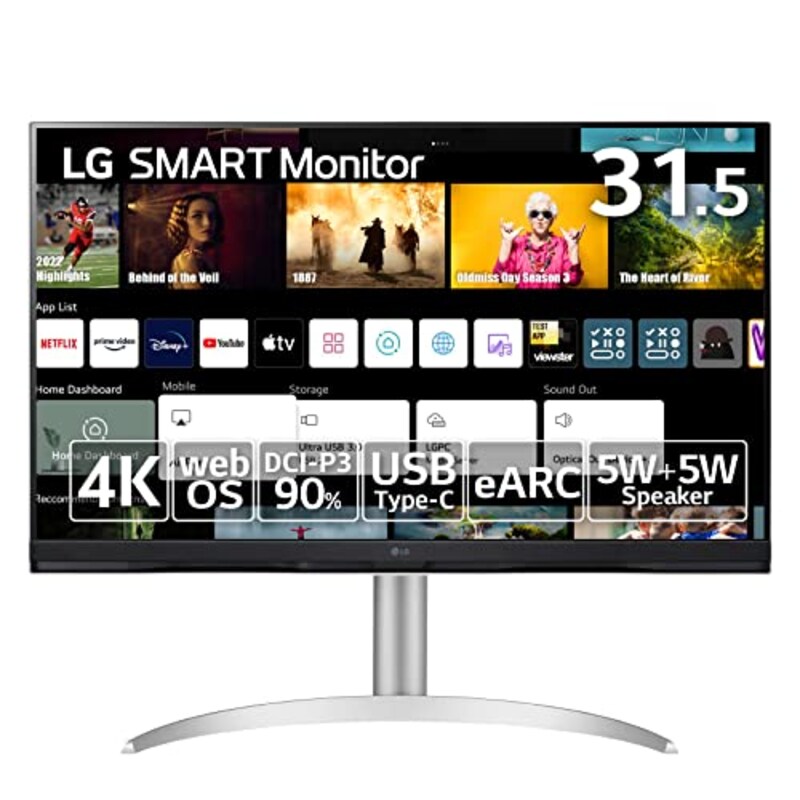 LG Electronics（LGエレクトロニクス）,スマートモニター / 32SQ730S-W 31.5インチ / 4K / webOS22搭載 / VA/アンチグレア/AirPlay 2 /チルト、高さ調整対応/USB Type-C､eARC対応HDMI / 3年安心・無輝点保証