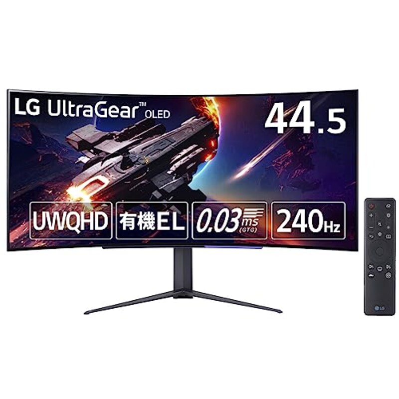 LG Electronics（LGエレクトロニクス）,ゲーミングモニター UltraGear 45GR95QE-B 44.5インチ 有機EL 800R曲面型21:9ウルトラワイド UWQHD(3440×1440)@240Hz / アンチグレア / 応答速度0.03ms(GTG) / DCI-P3 98.5% / G-SYNC Compatible、Freesync Premium/HDMI×2,DP
