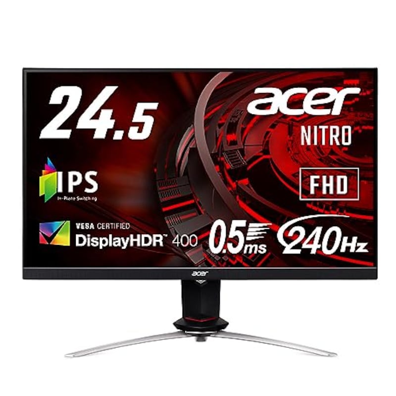 Acer（エイサー）,ゲーミングモニター Nitro XV253QXbmiiprzx 24.5インチ IPS 非光沢 フルHD 0.5ms(GTG, Min.)240Hz HDMI USB3.0 G-SYNC Compatible VESA DisplayHDR™ 400 スピーカー内蔵 VESAマウント対応 高さ調節 チルト スイベル ピボット フリッカーレス ブルーライト軽減