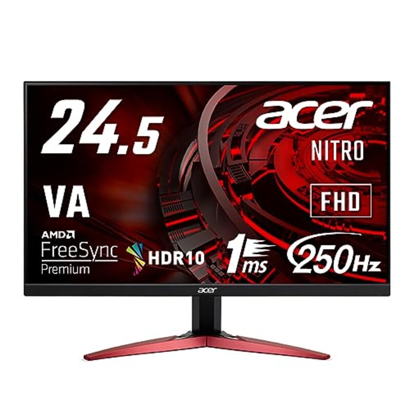 Acer（エイサー）,ゲーミングモニター 24.5インチ VA 非光沢 フルHD 1ms 240Hz HDMI (250Hz DisplayPort/オーバークロック) AMD FreeSync™ Premium HDR 10 スピーカー内蔵 ヘッドホン端子 VESAマウント対応 チルト KG251QZbmiipx