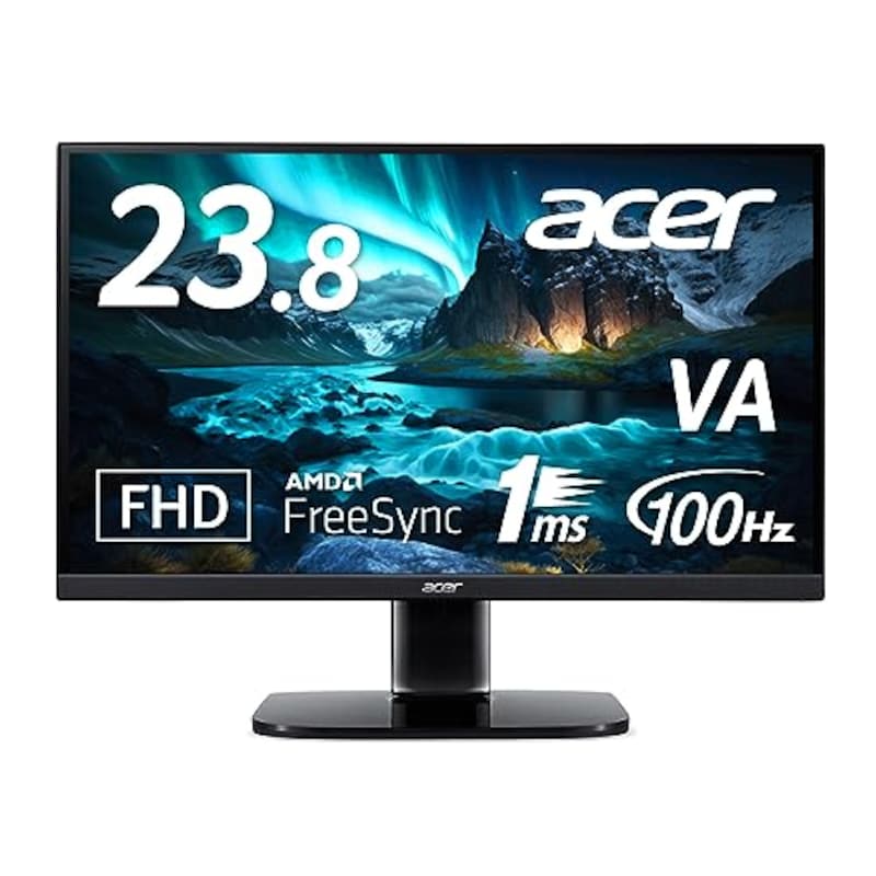 Acer（エイサー）,モニター 23.8インチ フルHD VA 非光沢 100Hz 1ms HDMI ミニD-Sub15 VESAマウント対応 スピーカー内蔵 AMD FreeSync KA242YHbmix