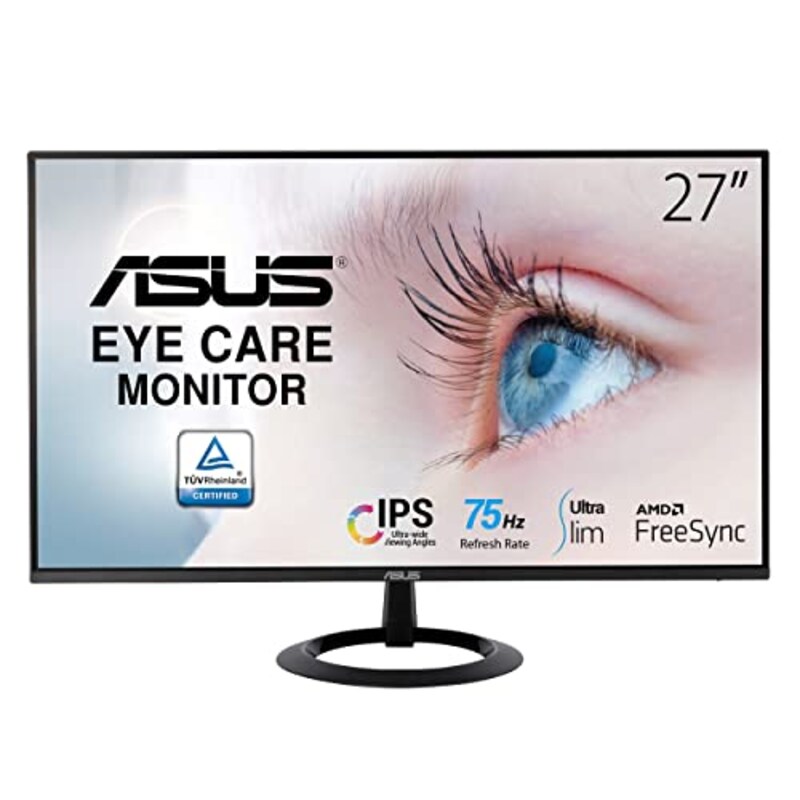 ASUS（エイスース）,モニター Eye Care VZ27EHE 27インチ FHD 1080p /フルD/IPS/75Hz/1ms/薄さ6.5mm/HDMI,D-sub/ブルーライト軽減/フリッカフリー/VESA対応/国内正規品