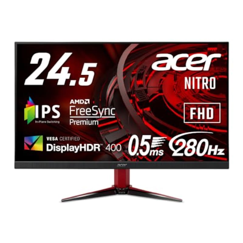 Acer（エイサー）,Nitro 24.5インチゲーミングモニター IPS フルHD 280Hz 0.5ms PC/PS5/Xbox X/S向き