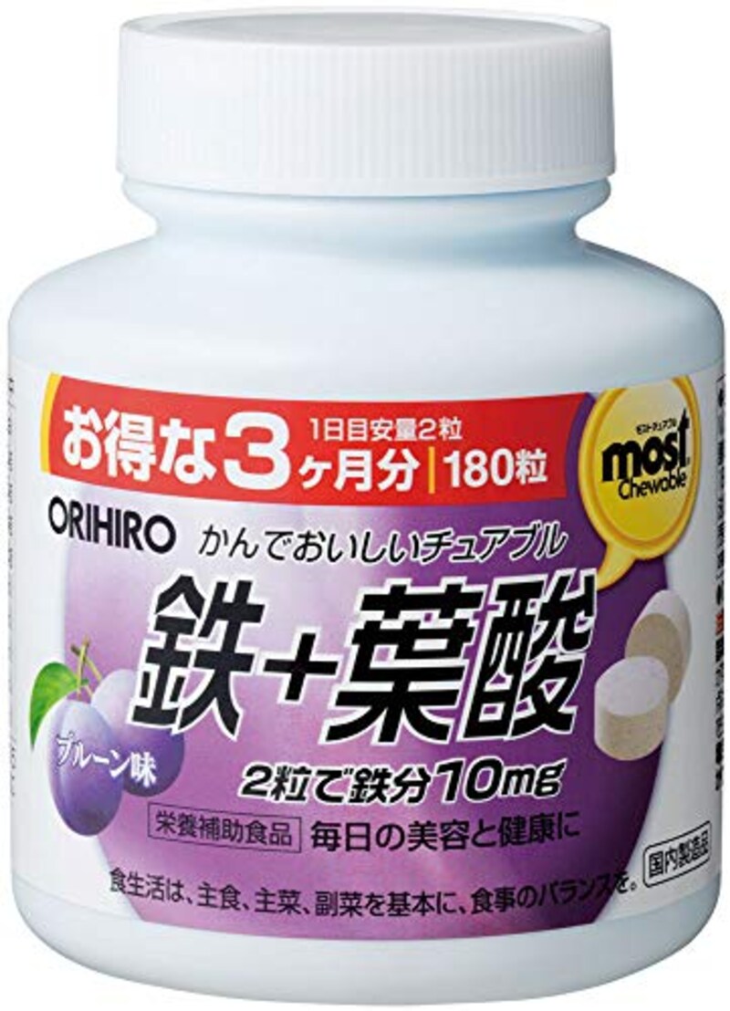 ORIHIRO(オリヒロ),鉄+葉酸 180粒 90日分 プルーン味