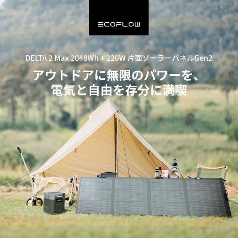 ECOFLOW DELTA 2 Max+220W片面ソーラーパネルGen2