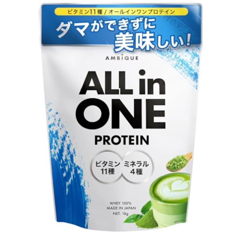 AMBiQUE,オールインワン プロテイン ホエイ 抹茶ラテ風味 国産 1kg