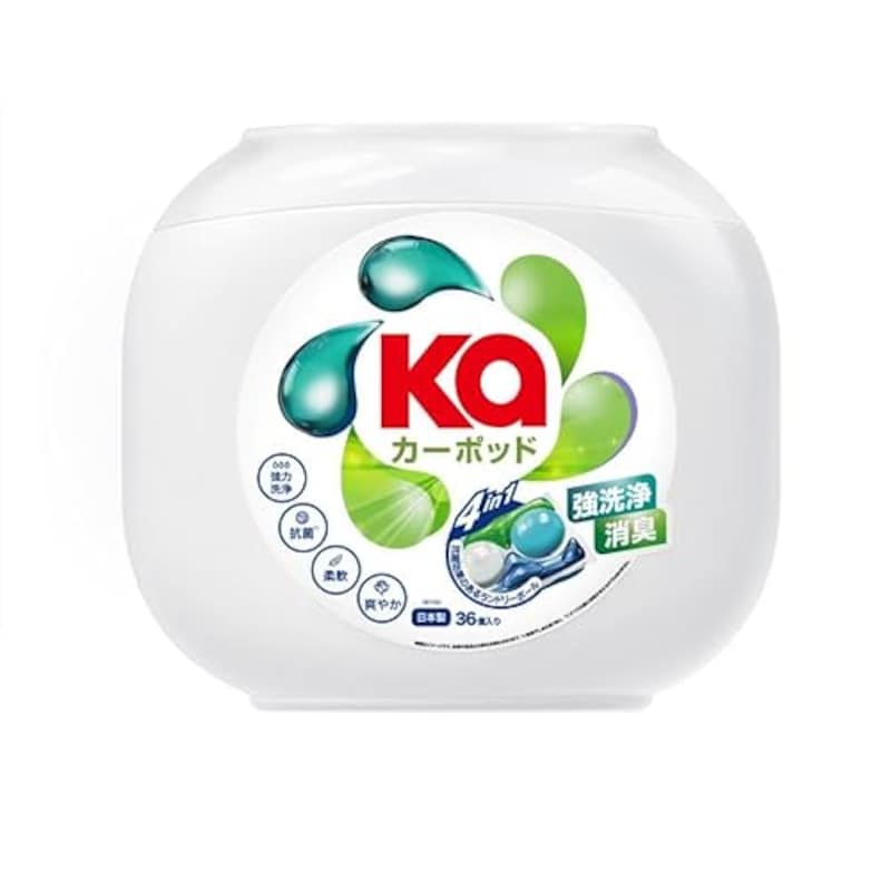 王子製薬,カーポッド(KaPOD) 洗濯洗剤 ジェル ボール型洗剤 部屋干し 時短 便利 抗菌 柔軟 柔軟剤入り メガ本体 36個