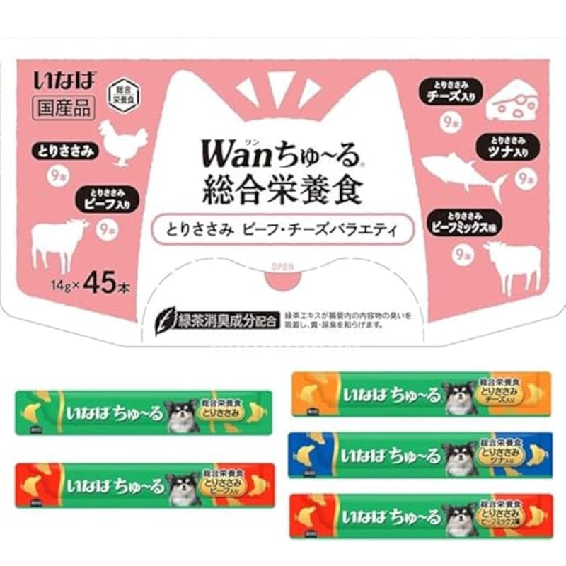 Figaro(フィガロ) Wanちゅ～る 総合栄養食 とりささみ ビーフ・チーズバラエティ 14g×45本