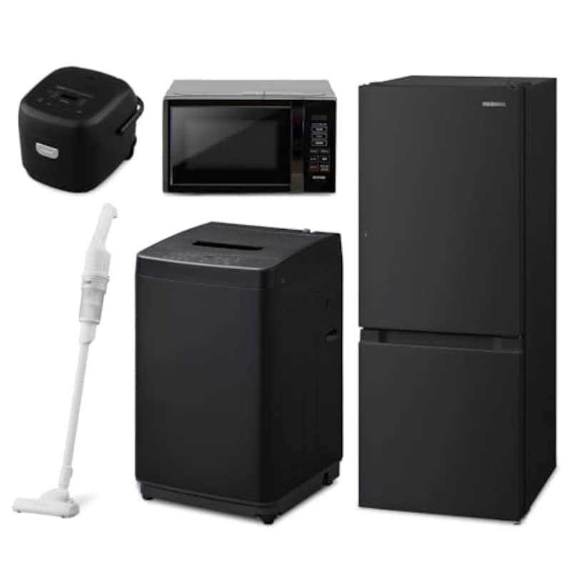 新生活家電5点セット】アイリスオーヤマ 家電セット 冷蔵庫133L 洗濯機5kg 電子レンジ17L 炊飯器 3合 ブラック 掃除機 ホワイト 一人暮らし