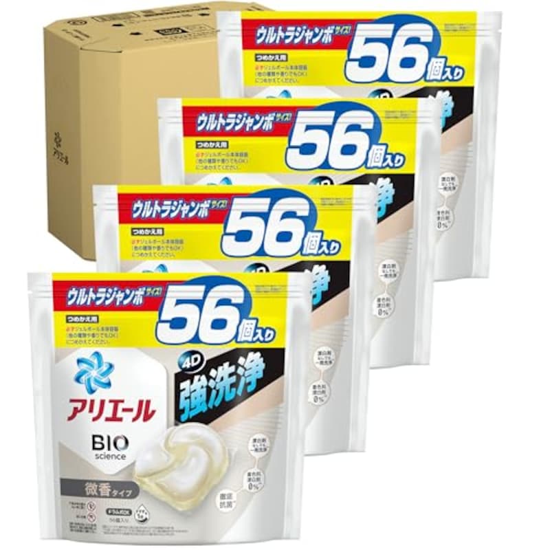 アリエール BIO science 洗濯洗剤 ジェルボール 微香タイプ 詰め替え 56個×4袋 [ケース品]