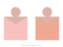 日本人の標準的な肌色（ピンク系）とトップスの配色例：左から、パステルピンク、サーモンピンク