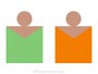 日本人の標準的な肌色（オークル系）とトップスの配色例：左から、若葉色、キャロットオレンジ
