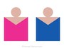 日本人の標準的な肌色（ピンク系）とトップスの配色例：左から、マゼンタ、ロイヤルブルー