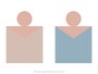 日本人の標準的な肌色（ピンク系）とトップスの配色例：左から、ローズベージュ、スモーキーブルー