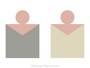 日本人の標準的な肌色（ピンク系）とトップスの配色例：左から、トゥルーグレー、グレーベージュ