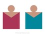 日本人の標準的な肌色（オークル系）とトップスの配色例：左から、ラスト、ティールブルー