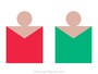 日本人の標準的な肌色（ピンク系）とトップスの配色例：左から、トゥルーレッド、エメラルドグリーン