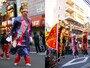 祝舞遊行（＝祝賀パレード）のようす。中国獅子や皇帝衣装隊などが横浜中華街をパレードします（2014年撮影）