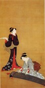 鳥居清長    詠歌弾琴図　（重要美術品）　　絹本着色 大谷コレクション