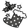 赤い靴下とヒイラギ　クリスマス　イラスト　白黒　かわいい