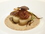 柔らかくした下仁田ネギの冷製　黒トリュフのヴィネグレットとラメル