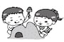 暑中見舞い　イラスト　無料　フリー　砂遊び　白黒　かわいい