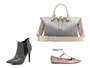 右上から時計回りに、Chloe／Baylee Medium leather tote（カシミアグレイ＆ロープベージュ）、Valentino／'PUNKOUTURE ROCKSTUD' CAGED PATENT LEATHER FLATS（ダスティーローズ）、River Island／Grey point stiletto ankle boots（グレイ＆ブラック）