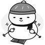 【モノクロ】上手にスキーをする雪だるまです。