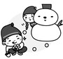 【モノクロ】雪合戦を楽しむ子どもたちです。