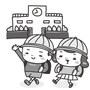 登校　学校　イラスト　白黒　かわいい
