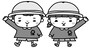 【モノクロ】制服を着た男の子と女の子のイラストです。