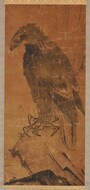 伝雪舟「鷹之絵」掛軸と鑑定書（個人蔵）