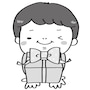 【白黒】お祝いのプレゼントを渡す男の子です。