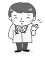 【モノクロ】案内をする医者の全身カットです。