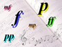 音量を示す記号と楽譜の写真