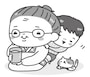  おばあちゃんと孫　敬老の日　イラスト　白黒　かわいい