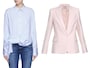左から、VICTORIA, VICTORIA BECKHAM 2016春夏コレクション ホワイト・スカイブルーコットンブラウス／STELLA MCCARTNEY 2016春夏コレクション ヌードピンクウールテーラードジャケット