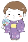 浴衣の女性　夏祭り　イラスト　カラー　かわいい