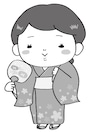 浴衣の女性　夏祭り　イラスト　白黒　かわいい