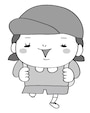 女の子　遠足　イラスト　白黒　かわいい