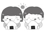 おにぎりを持つこども　遠足　イラスト　白黒　かわいい
