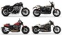 ロードスター（左上）、ストリートロッド（右上）、ファットボブ（左下）、FXDR114（右下）と、ハーレーのなかでもレーシーなDNAを受け継ぐモデルたち。