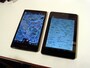AQUOS PAD （左）とnexus7（右）を比較するとAQUOS PAD のスリムさがわかる